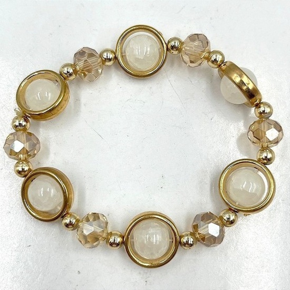 Vintage Gold Tone Halo White Stone Stretch‎ Bracelet Champagne Crystal Retro Y2K